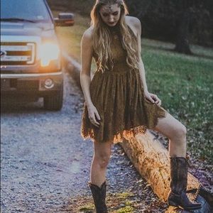 Free People lace mustard/gold sleeveless dress.